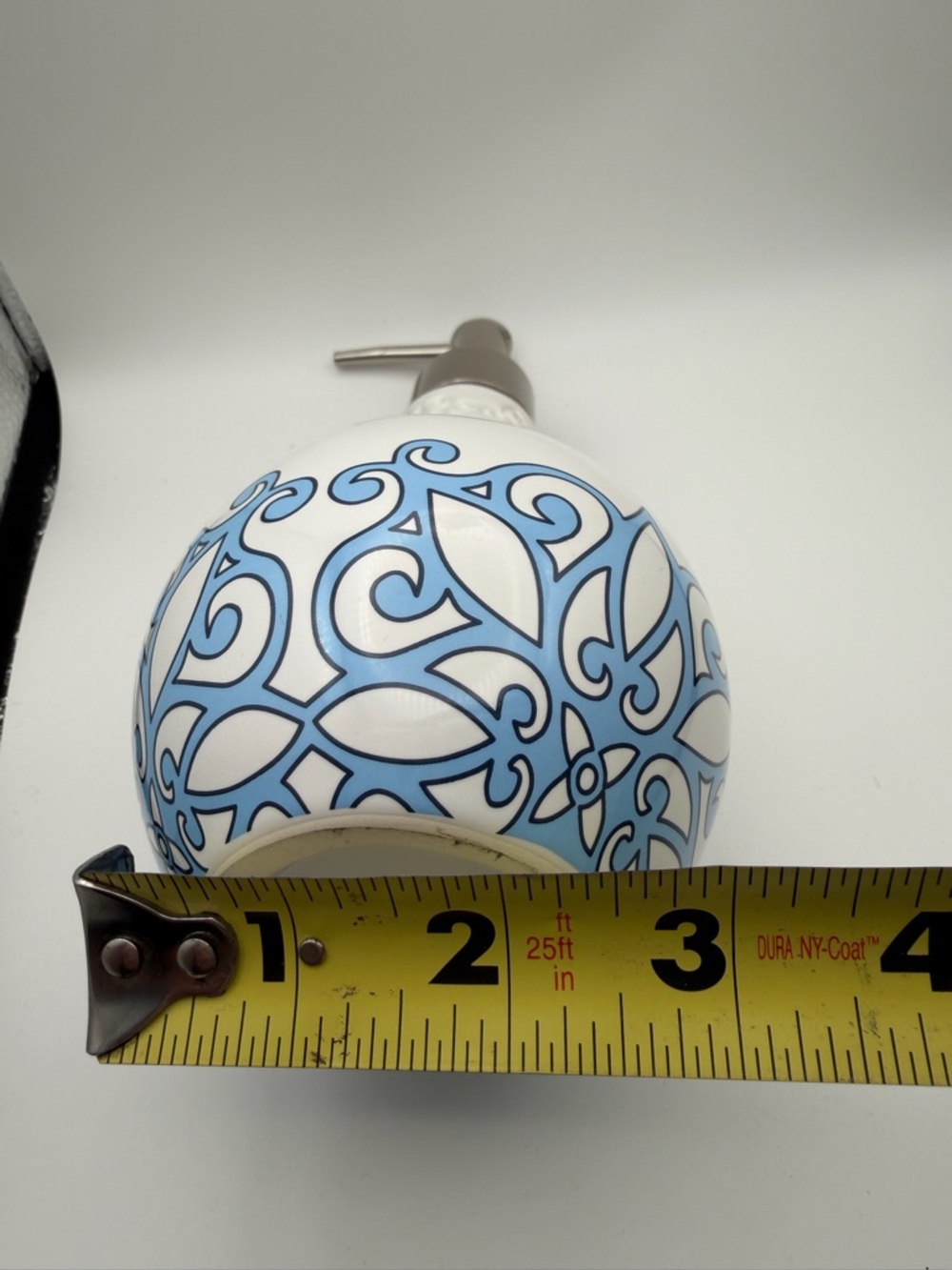 White and Blue Ceramic Soap Dispenser, Decorative Bath Accessory - Picture 3 of 7